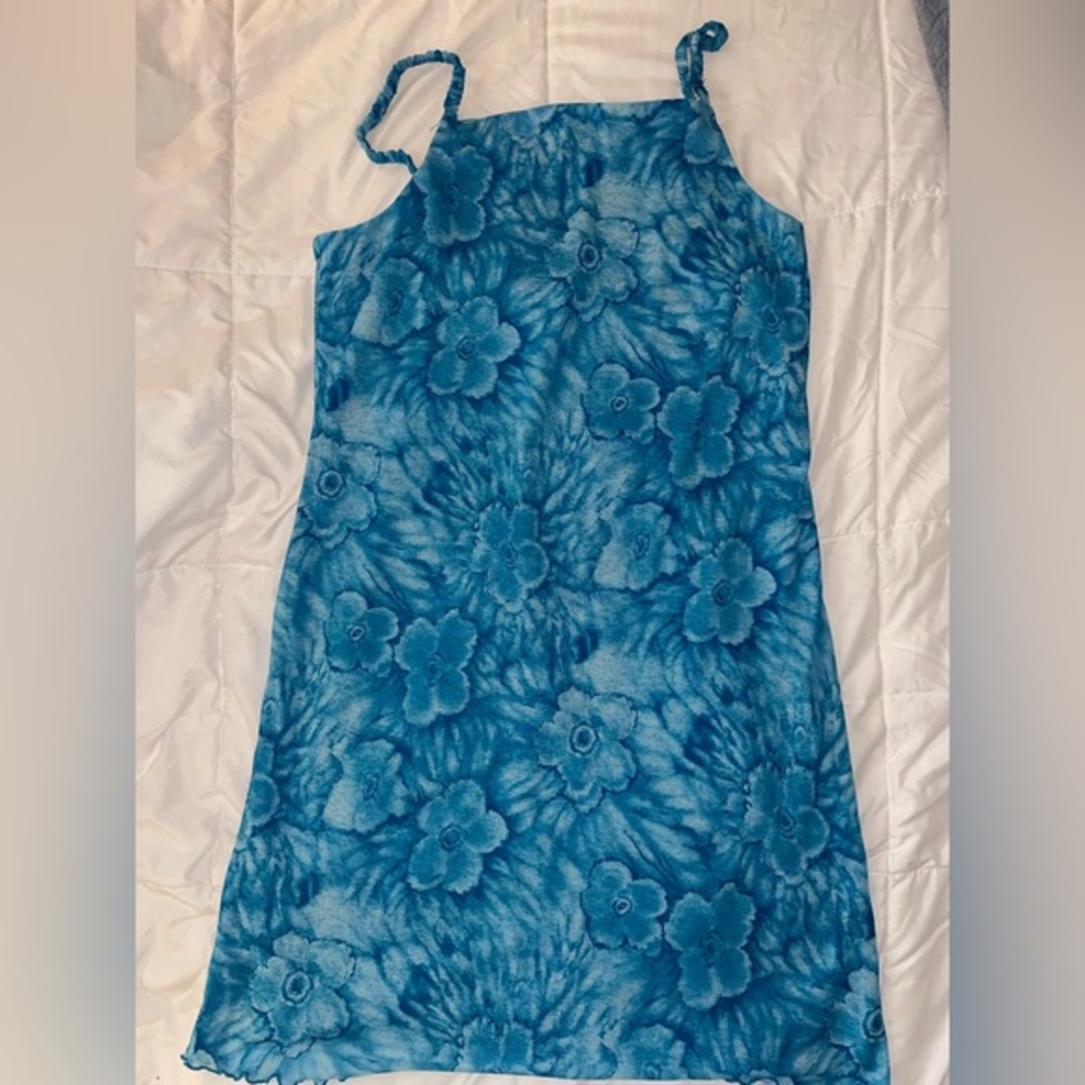 DBY Ltd. Vintage 90’s Y2K Bright Blue Floral Midi Dress Women’s Size 15/16